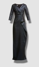  940 Rickie Freeman for Teri Jon Women's Blue Metallic Jacquard Gown Dress Sz 2