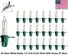 25x 2.5v Clear White Mini Christmas Tree Light Bulbs With Green Base Style AT