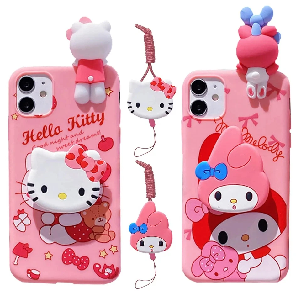 Linda funda con soporte para teléfono 3D Hello Kitty para iPhone 16 15 Pro Max 14 13 12 11 X 7 8 Foto 2 de 4