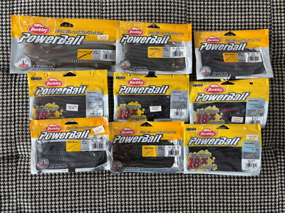 Berkley Powerbait Lot #7 / 9 Packs Power Worms 7/10/12in Pumpkinseed Motor Oil