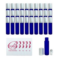 30pcs 10ML Frosted Blue Glass Roller Bottles with Steel Ball and Silver Cap