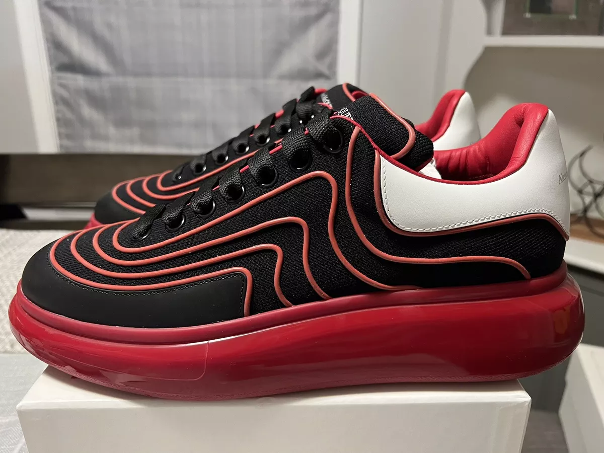 NEW Mens Alexander McQueen Oversized Wave Knit Sneakers Black Red