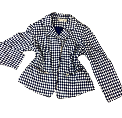 ジャケット・アウター 2pattern Checked Jacket - type B Chico's 2 (L/12) Gingham Plaid Moto Jacket Navy Blue & White