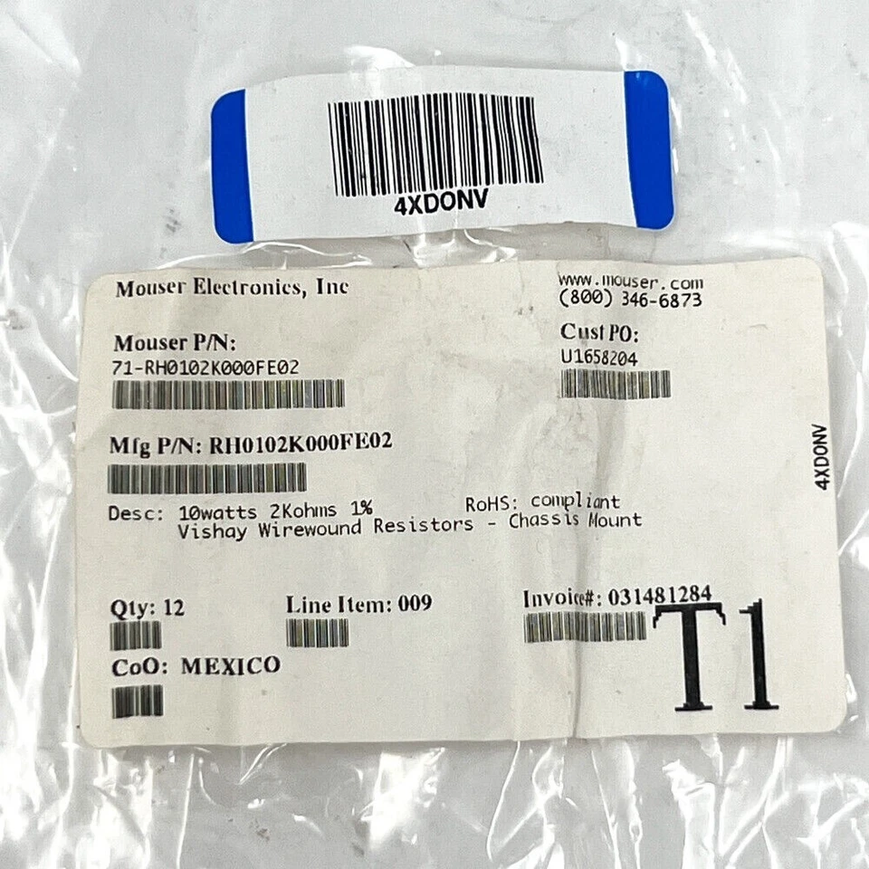 Resistencia de alimentación Wirewound Vishay Dale RH-10 10 W 2 k ohmios RH0102K000FE02 Foto 2 de 4