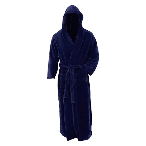 Mens Winter Robe Hooded Plush Long Fleece Spa Bath Robe with Hood and Pockets - Picture 23 of 45