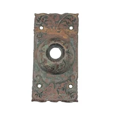 Antique Copper Door Bell Back Plate Ornate  4 in x 2 in
