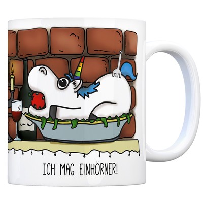 Honeycorns Kaffeebecher mit Einhorn Motiv und Spruch: Ich mag Einhörner! Büro