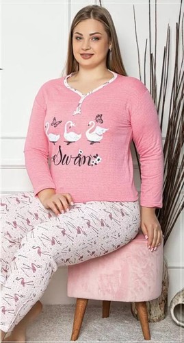 Damen Große Größen Pyjama Lang Schlafanzug 2-Teiler Set L-38 - Bild 17 von 26