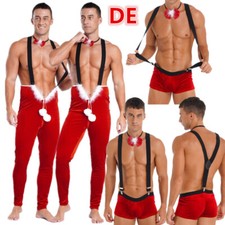 Sexy Herren Jumpsuit mit Bowknot Weihnachtsmann Kostüm Bodysuits Party Clubwears