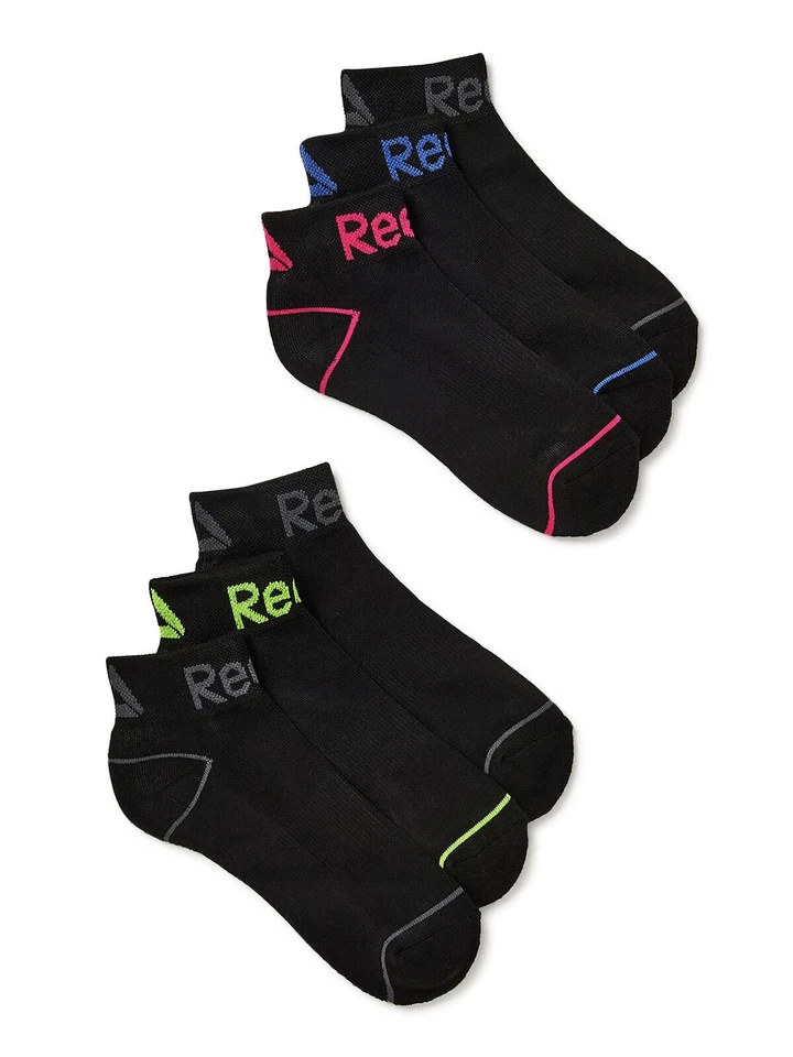 Calcetines de entrenamiento de rendimiento Reebok negros corte cuarto 6 pares zapatos para mujer talla 4-10 Foto 3 de 3