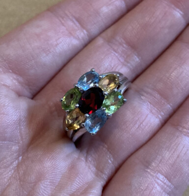 Mehrfarbiger Topas Kristall Edelstein Massiv Sterling Silber 925 Ring Größe S T