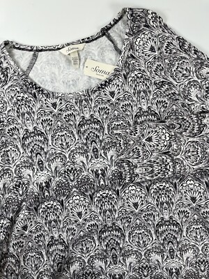 New Soma Embraceable Sleep Shirt Womens S Black Marble Cream Pajamas Long Sleeve