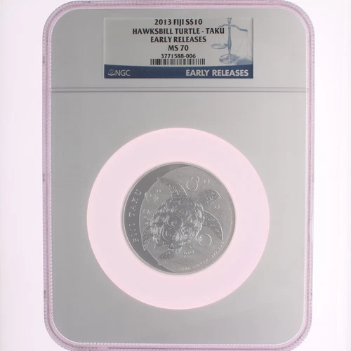 2013 fiji 5oz Silver $10 HAWKSBILL TURTLE-TAKU NGC MS70