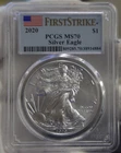 2020 US Silver Eagle $1 PCGS MS70 First Strike Flag Label