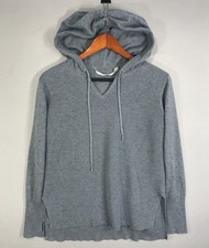 Athleta Hoodie Womens Small Gray Pullover Sweatshirt Ribbed Knit Thumbholes Slit