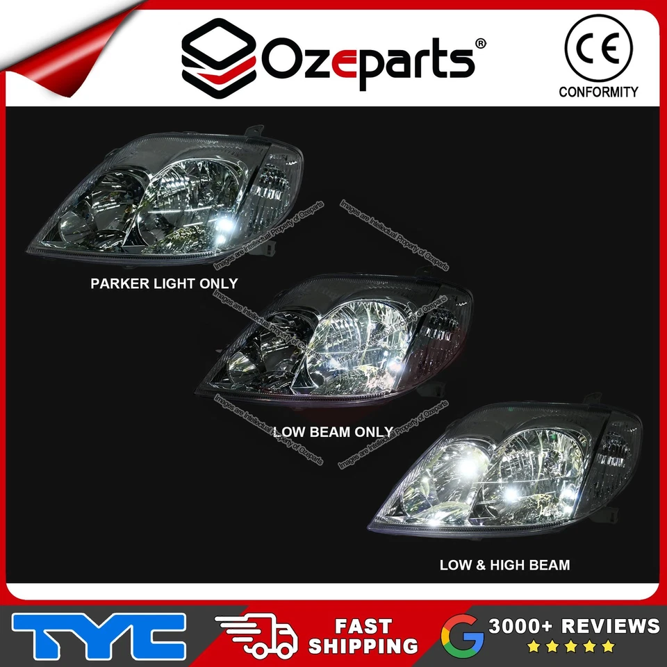 Pair LH+RH Head Lights + LED Globes For Toyota Corolla ZZE122 Hatch 2001~2004 - Image 4 of 4