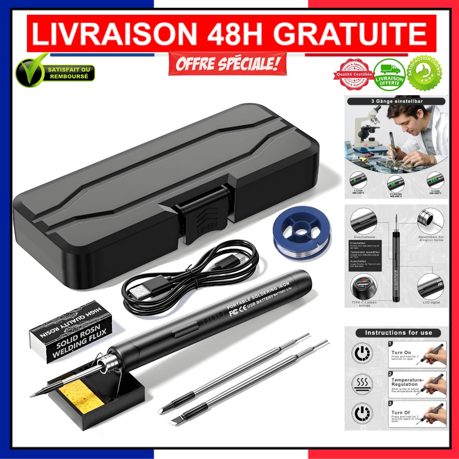 Fer à souder avec batterie Aohcae USB outil de soudage portatif avec écran