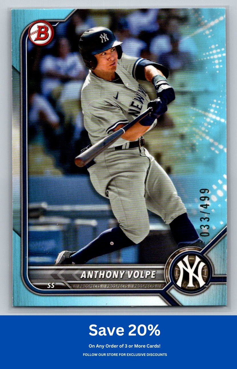 Anthony Volpe 2022 Bowman Draft #BD-68 Sky Blue #/499 New York Yankees AB6