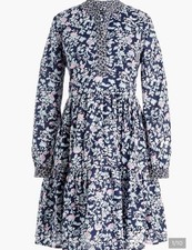 J Crew Dress Womens S Blue Floral Button Mini Lined Cotton Tiered Mixed Print