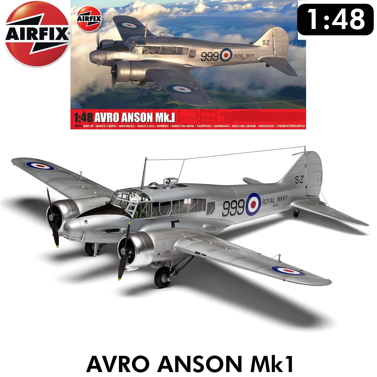 AVRO ANSON MK 1 WWII RAF Light Bomber Trainer 1:48 model kit AIRFIX A09191A