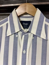 DRAKE’S London blue Awning Stripe Oxford Shirt sz. 15.5x39 Made in England