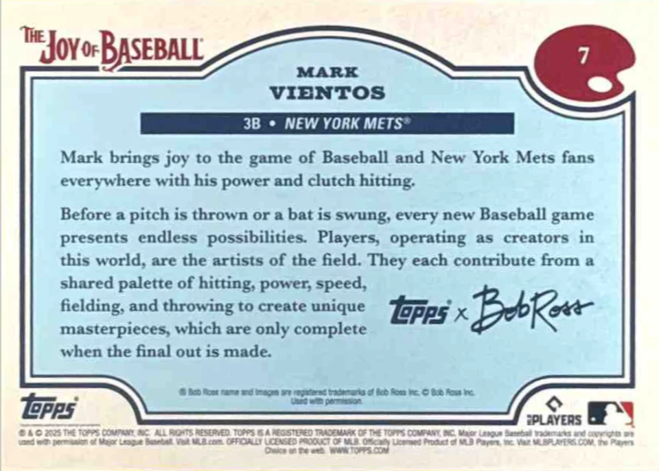 2025 Topps Bob Ross: The Joy of Baseball Mark Vientos Paint Splatter /99 #7 Mets - Image 2 of 4