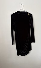 V By Very Asymmetric Black Velvet Mini Dress Size 16 Fitting Size 14