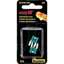 BP/ATM-30ID Green ATM 30A Illuminating Fast-Acting Auto Mini Blade Fuses- 2/Card