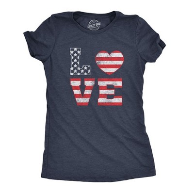 Womens Love American Flag T Shirt Cute Patriotic Red White and Blue Tee