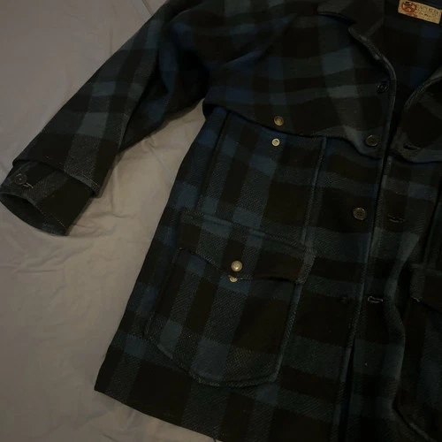 Vintage Black Bear Brand 30s 40s Blue Plaid Mackinaw Cruiser Jacket Sun Fade M/L image 4