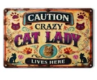 "CAUTION Crazy Cat Lady Lives Here Vintage Metal Wall Art Sign 8x12" Rustic