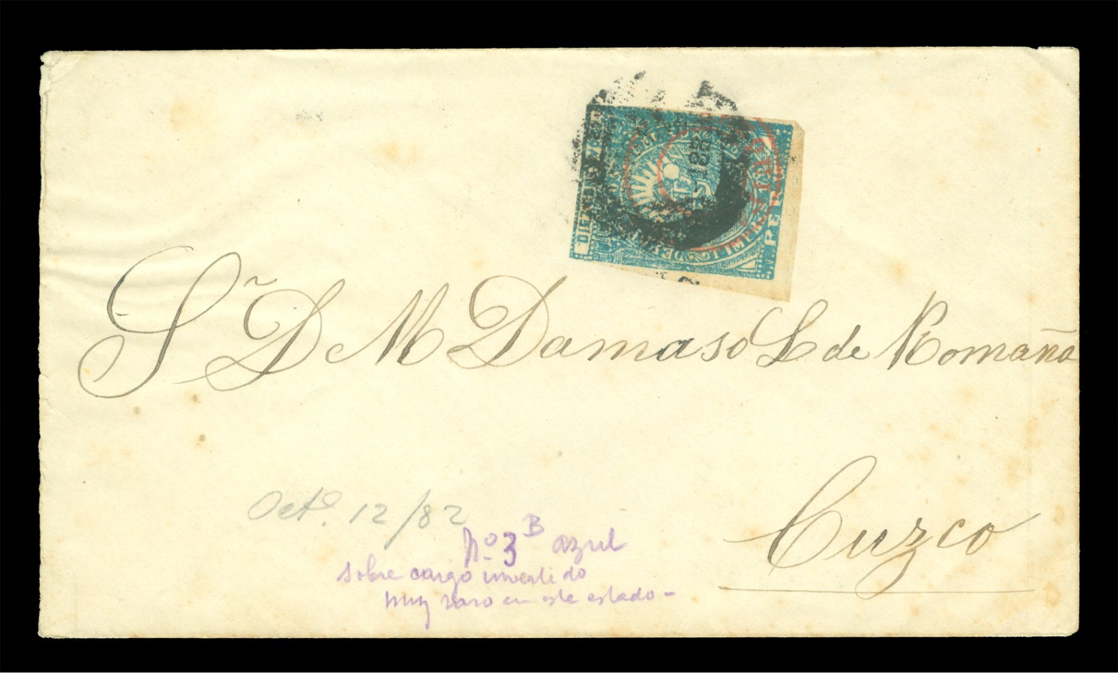 PERU 1882 PROVISIONAL ISSUES Pacific War 10c "AREQUIPA" Sc# 3N3 cover to Cuzco