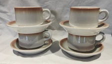 4 Sets Shenango China Restaurant Ware Stackable Cups Saucers Brown Airbrush