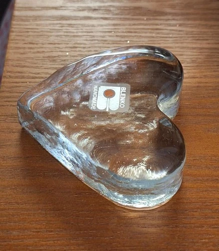 CRYSTAL-CLEAR GLASS BLENKO PAPERWEIGHT, with label