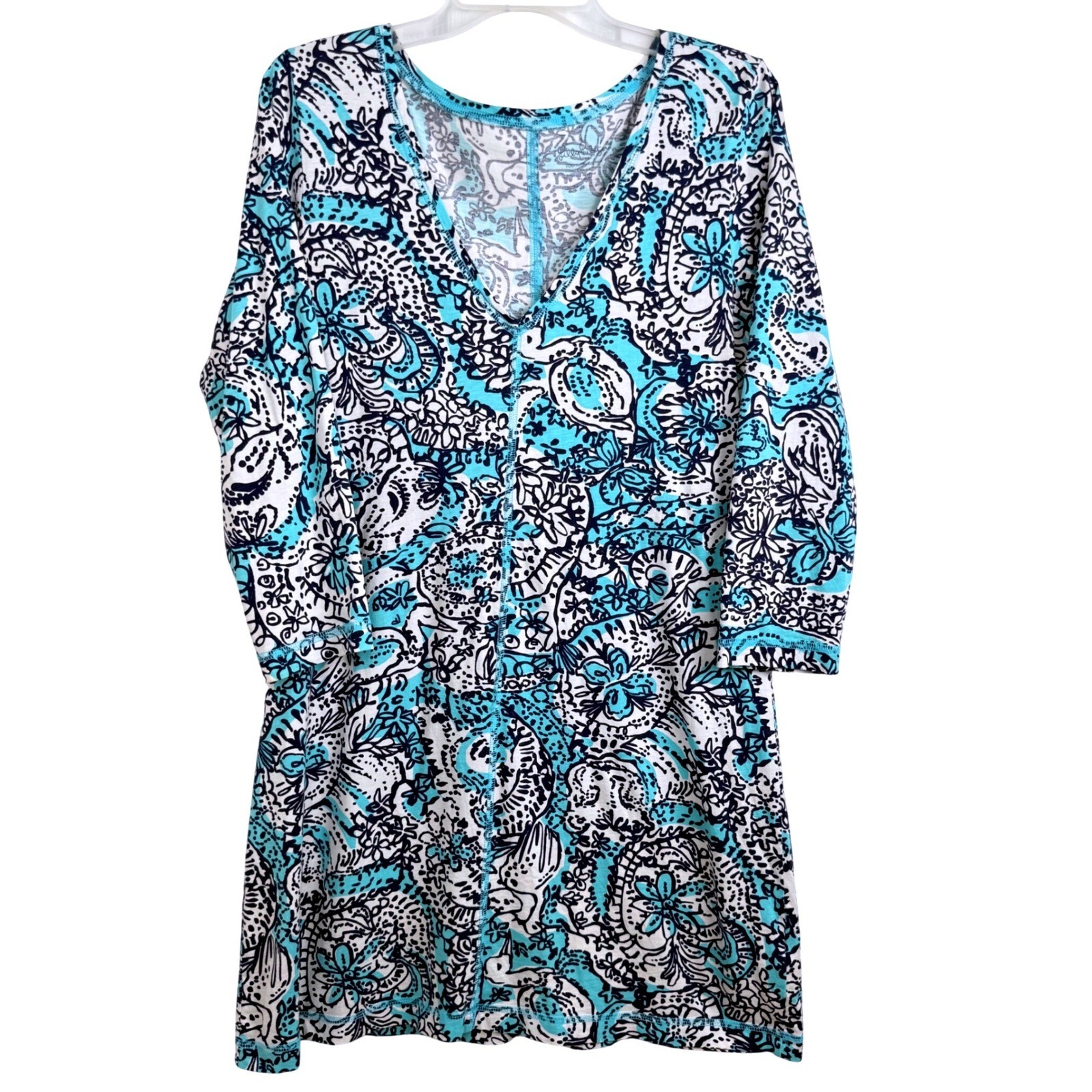 Lilly Pulitzer Pima Cotton Dress Large Blue White Paisley Preppy Resort Shift