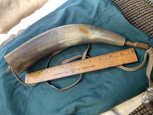 Antique Large Cow Animal Horn Gunpowder Storage Musket Civil Ornament Wall Decor