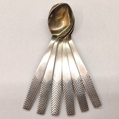 Vintage SILBER und vergoldet Set 6 Teelöffel Melchior Cupronickel SOWJETISCH