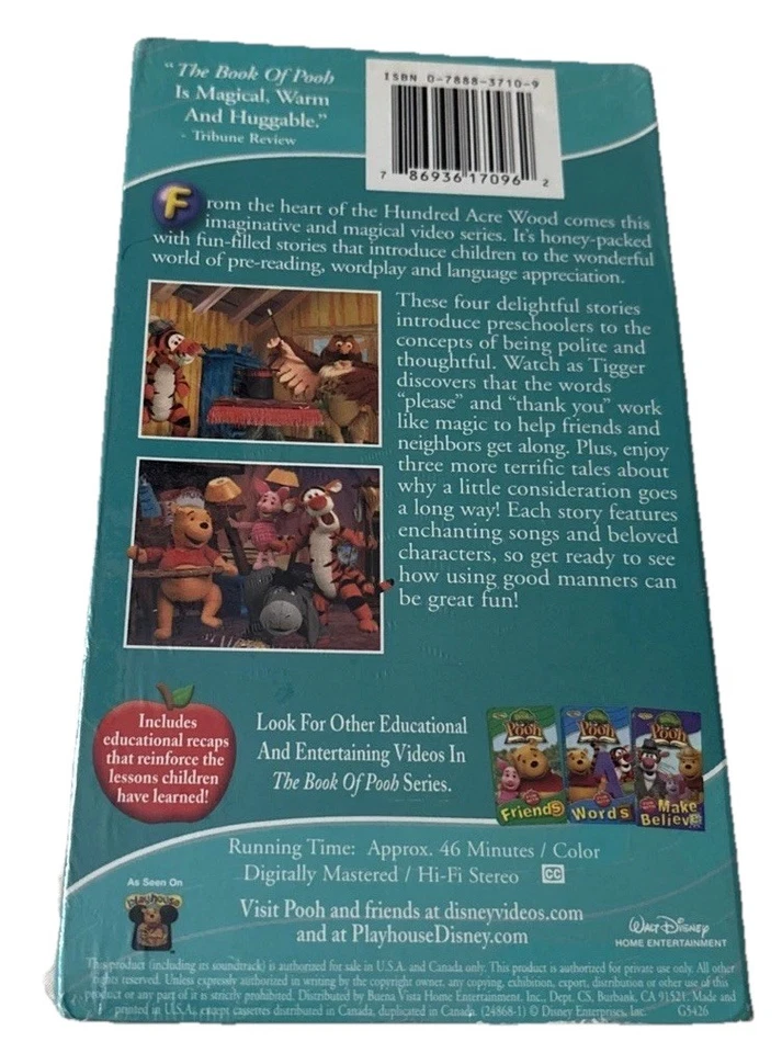 The Book of Pooh: Fun With Manners (VHS, 2002) Playhouse Disney Live Action Read - Image 2 of 4