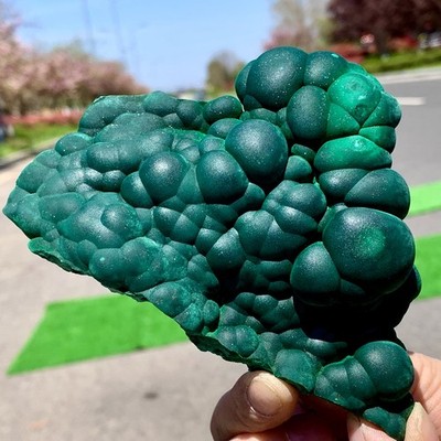 366G Natural velvet Malachite stone cat eye cluster rough mineral sample