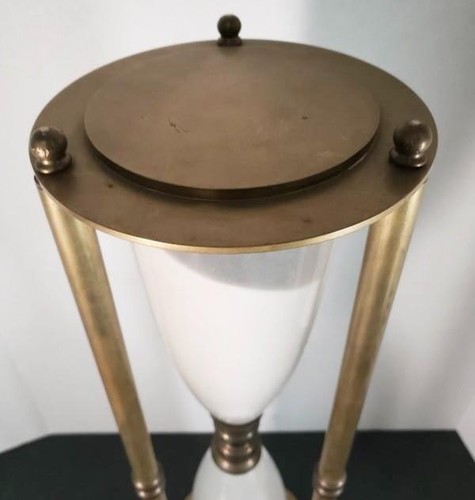 25" Tall Brass & Glass Hourglass White Sand Timer Vintage Decor Decorative - Picture 2 of 6