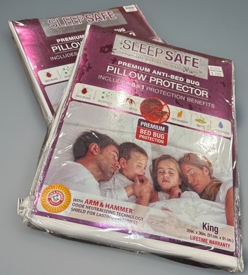 Set of 2 SLEEP SAFE Premium Anti-Bed Bug Pillow Protection Pillowcases KING New