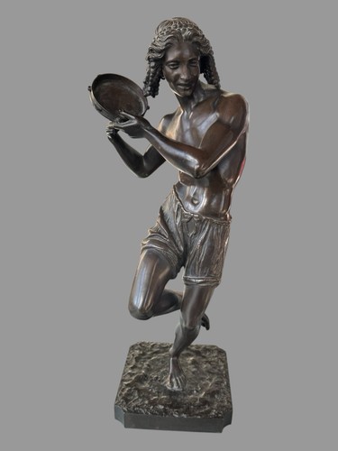 Antique Victorian 17" Figural Bronze Statue Sculpture Dancing Tambourine Player - Picture 1 of 9