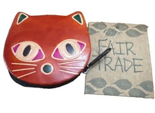 Cat Red Leather Coin Purse Handcrafted from India New With Tags. Fair Trade