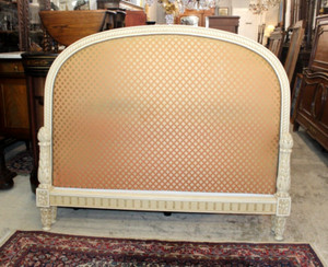 French Antique Louis XVI Queen Bed w/ Carved Frame & Free New Upholstery