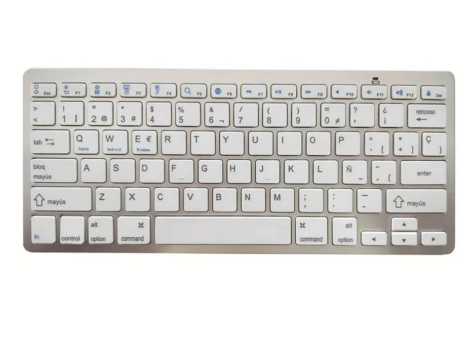 Teclado Mini Bluetooth Inalambrico QWERTY Español con Ñ Plata Blanco Universal - Imagen 3 de 4