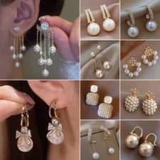 New Elegant Flower Pearl Zircon Earrings Stud Drop Dangle Jewelry Women Wedding
