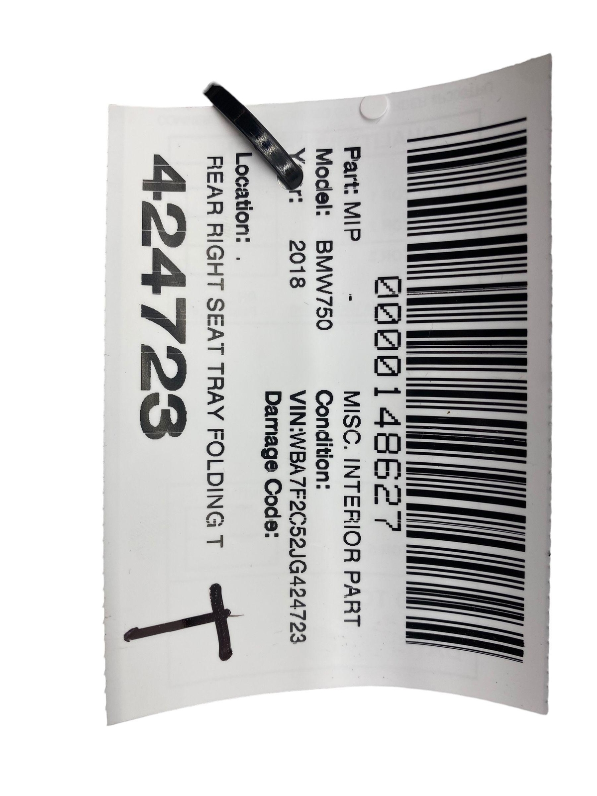 2016 - 2019 BMW 750i G12 OEM REAR RIGHT SEAT TRAY FOLDING TABLE