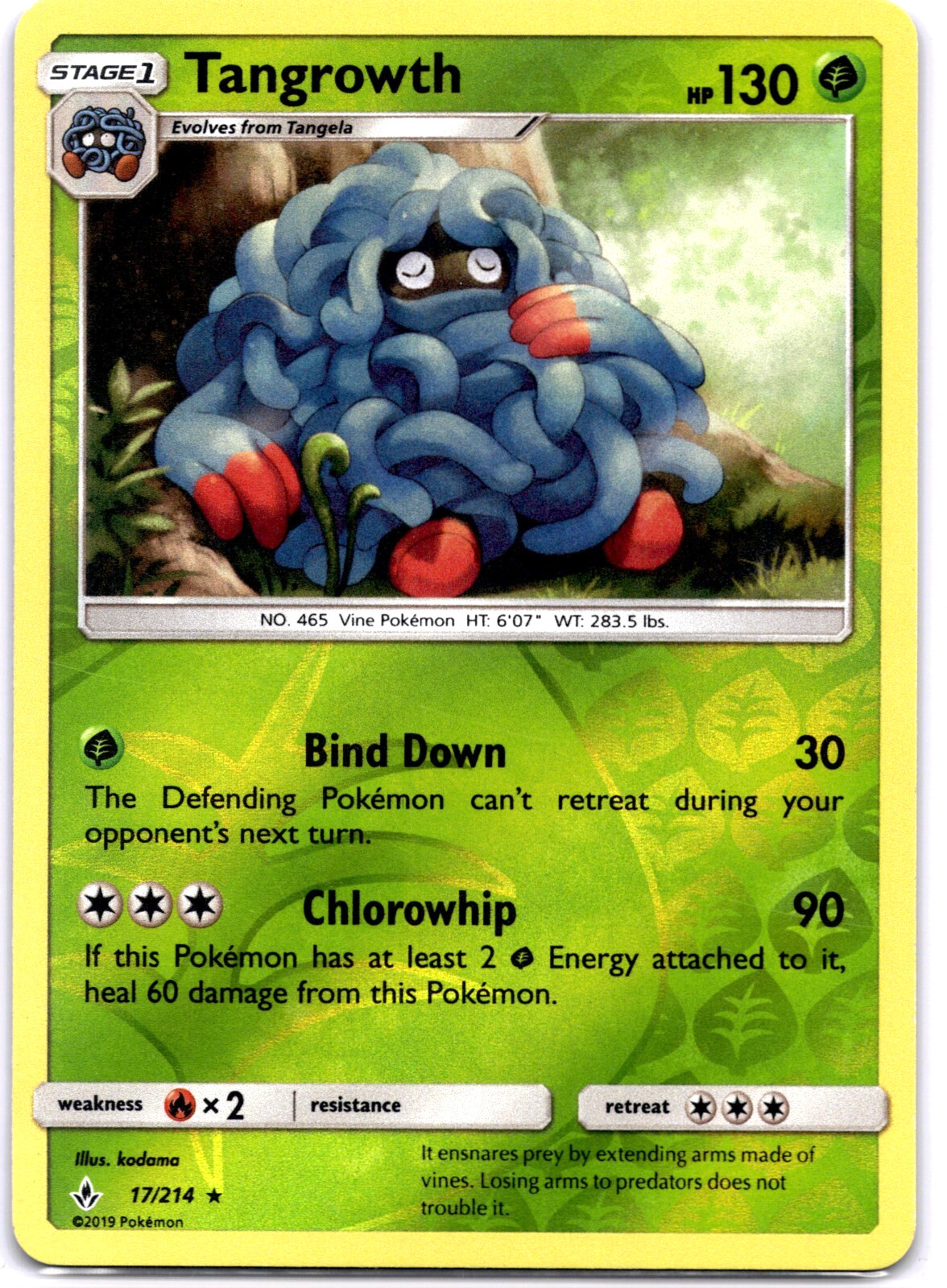 Pokemon TCG Tangrowth 17/214 Unbroken Bonds Reverse Holo Rare Near Mint