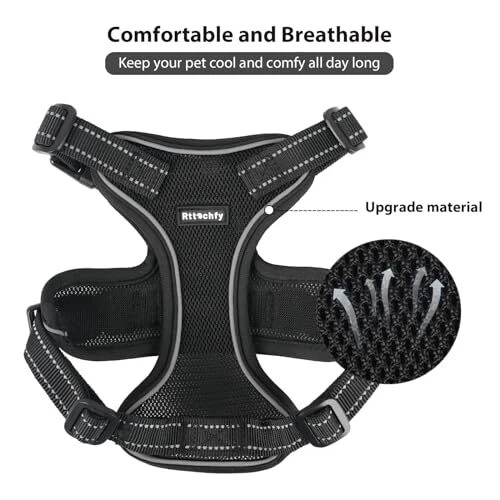 Dog Harness, Easy to Put on with 3 Buckles, No Pull Dog Vest, S Black