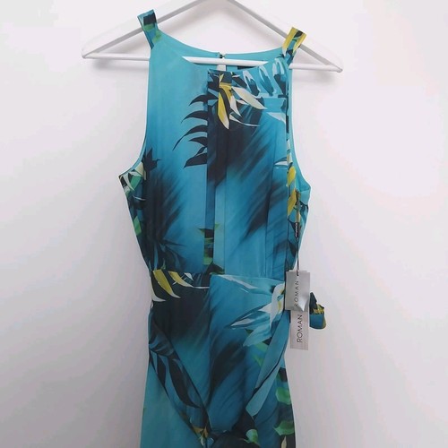 Roman Size 16 Maxi Dress Tropical Print Leaf Green Yellow Summer Long
